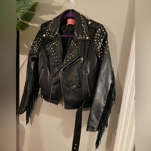 Leather, fringe motorcycle jacket
